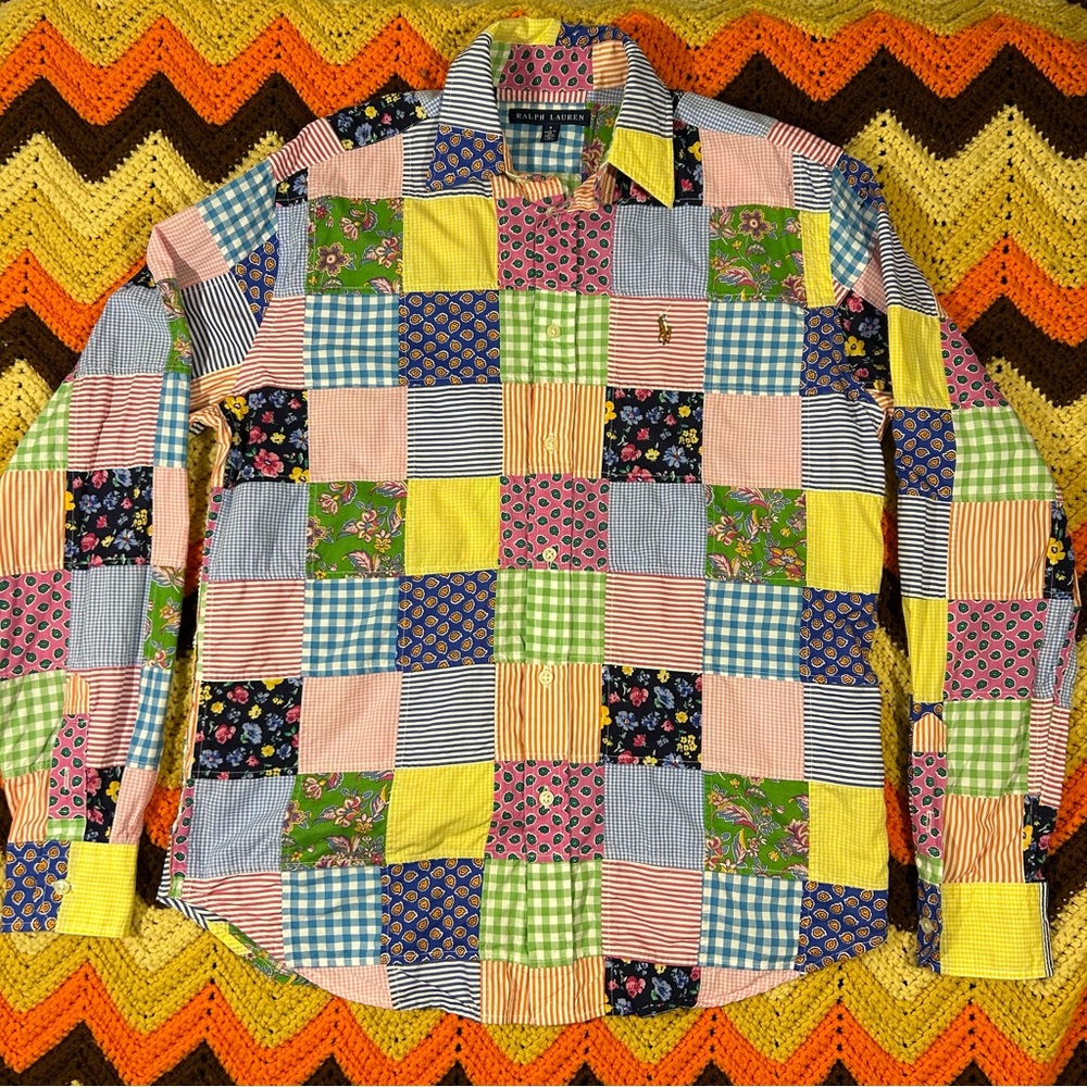Ralph Lauren patchwork long sleeve shirt men's size 8